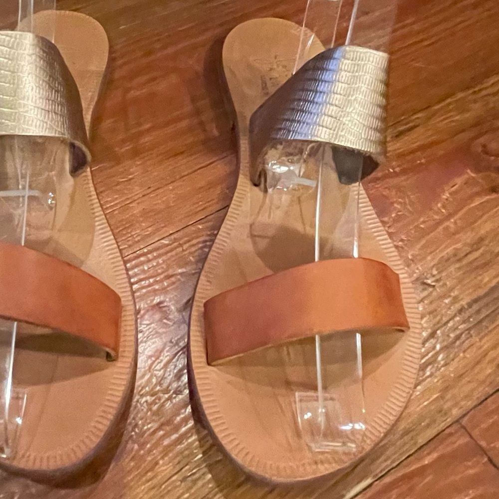 Joie A La Plage Sable in Tan and gold leather double strap sandals 37.5 Italy - Picture 9 of 16